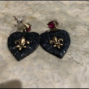 Black heart fleur de lis earrings by Betsey Johnson